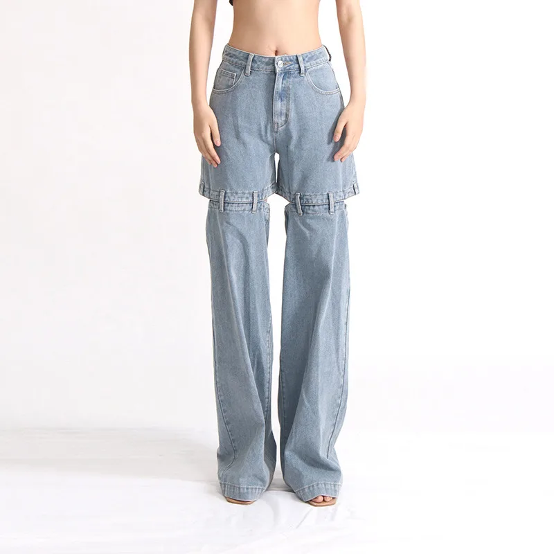 

Women's High Waisted Loose Patchwork Hollowed Out Wide Leg Long Pants, Fashionable Summer New Unique Design Elements Pants