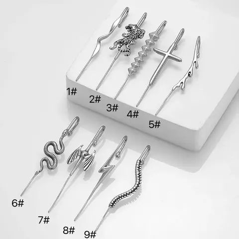 New Stylish Punk Cast Stainless Steel Tiger Snake Ear Cuff Piercing Ear Needle Simple Oblique Line Ear Spike Ear Studs