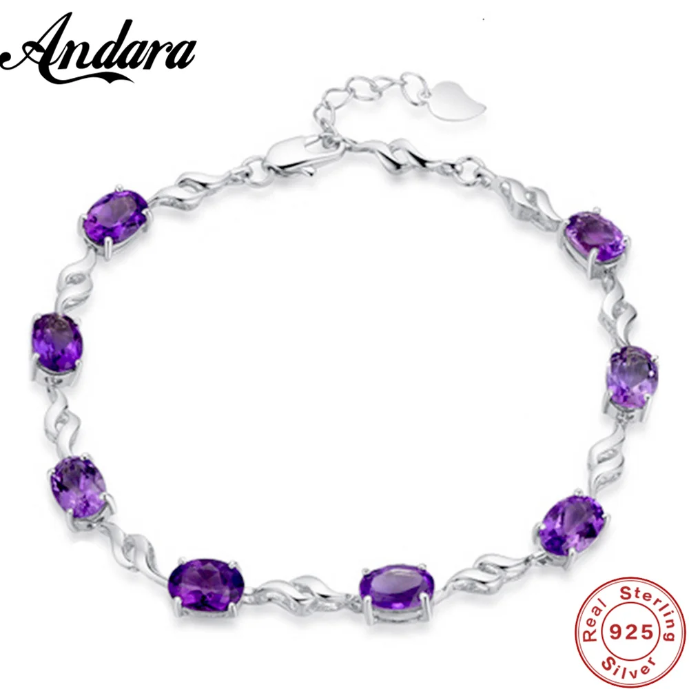 925 Sterling Silver Bracelet Purple Crystal Jewelry Bracelet For Women Jewelry Gift 20cm