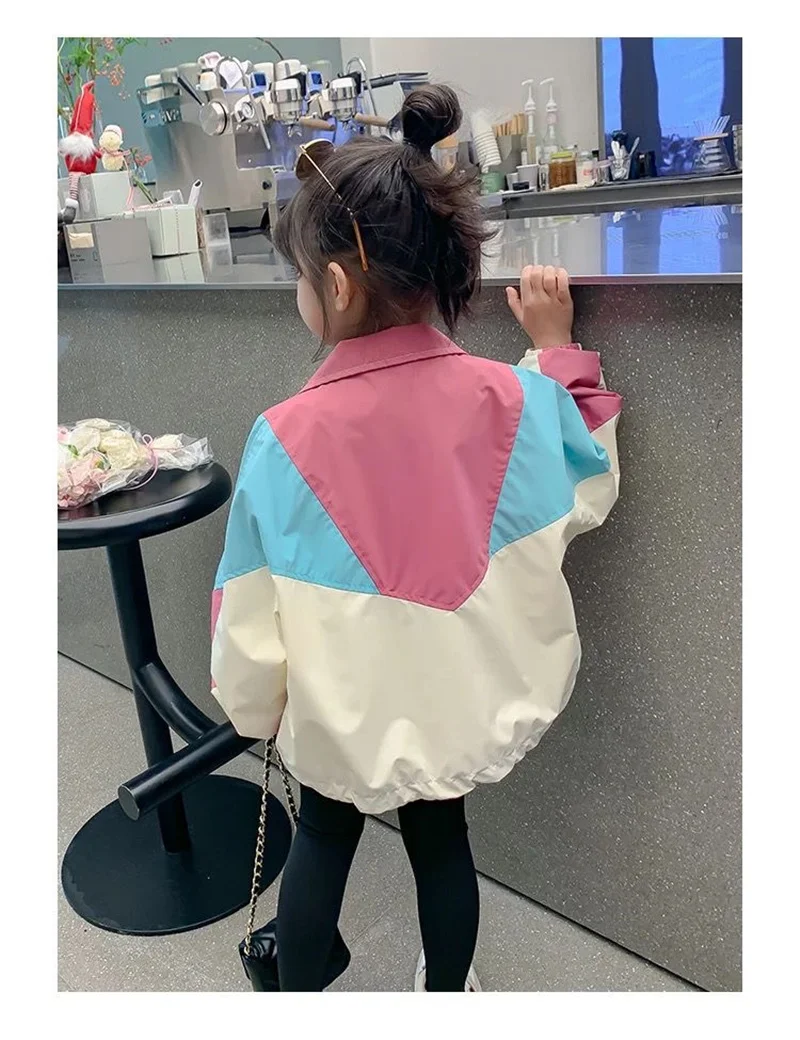 New Colorblocking Jackets Spring Girls Fashion Thin Coats Autumn Children Clothes Big Kids Casual Zipper Outerwear 2-10 Years