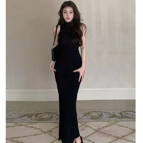 Sexy High Waist Bodycon Dress Korean Style Summer New Pure Desire Sleeveless Design Slimming Fish Tail Long Dress for Women
