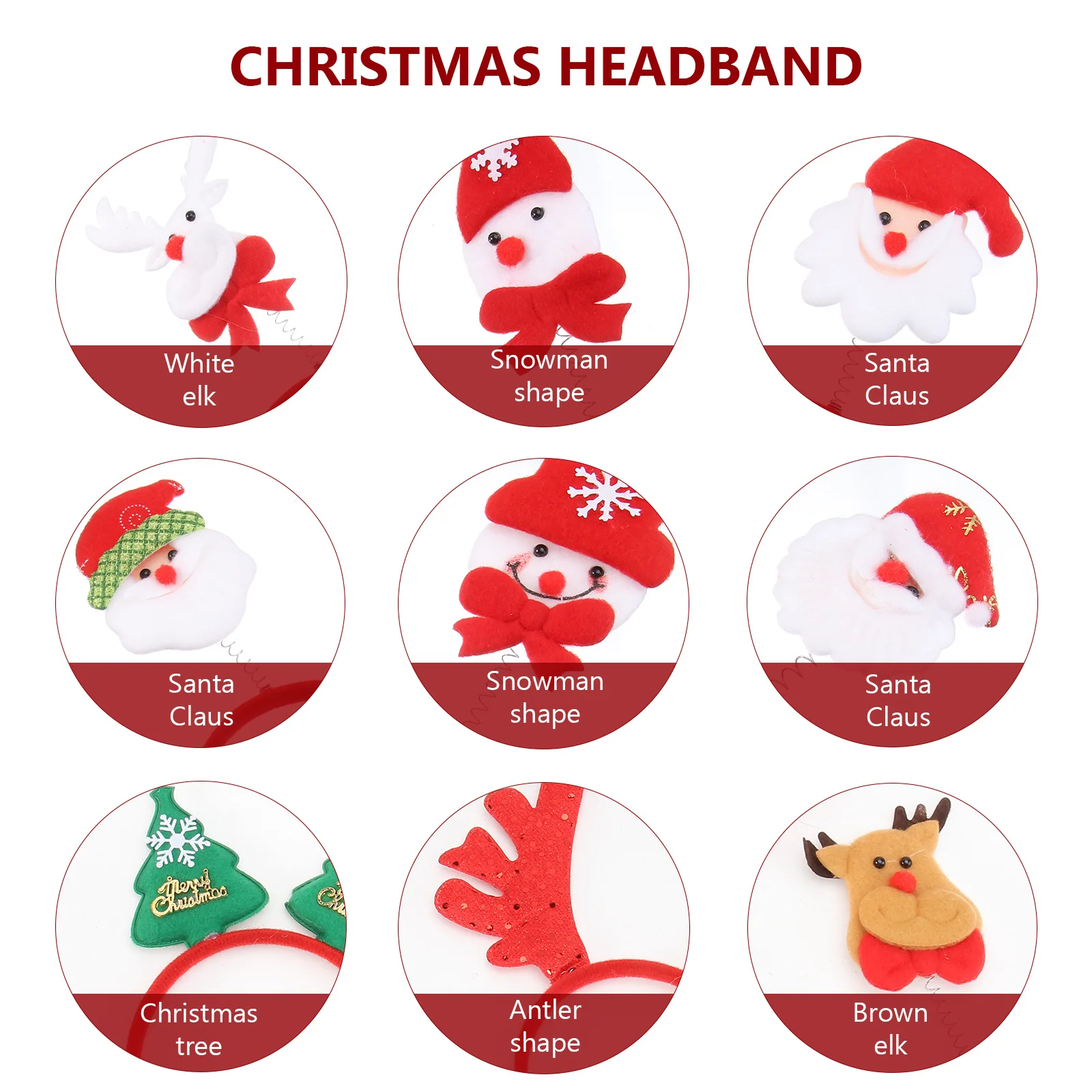 

9 Pcs Christmas Headband Non-deformation Hair Headwear Adorable Hoops Headdress Eye-catching Lightweight