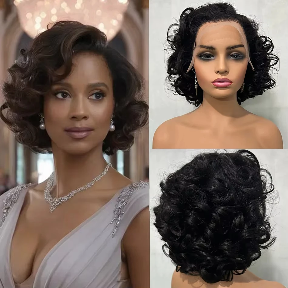 

100% натуральные малаизийские кудрявые парики из человеческих волос, плотность 250%, длина 10 дюймов, модель боб, объемные кудри, без клея, готовые к носке, с HD-кружевной передней частью 13x4, для женщин.