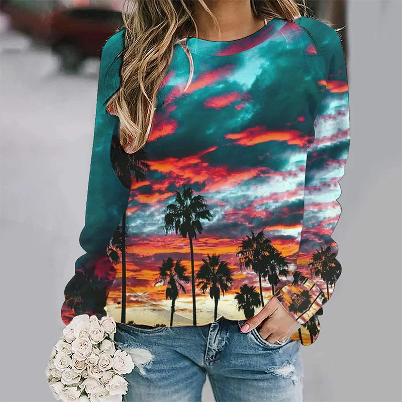 Pull à col rond imprimé floral pour femme, sweats à capuche PVD tournesol, manches longues, t-shirts d'automne pour femme, peinture à l'huile