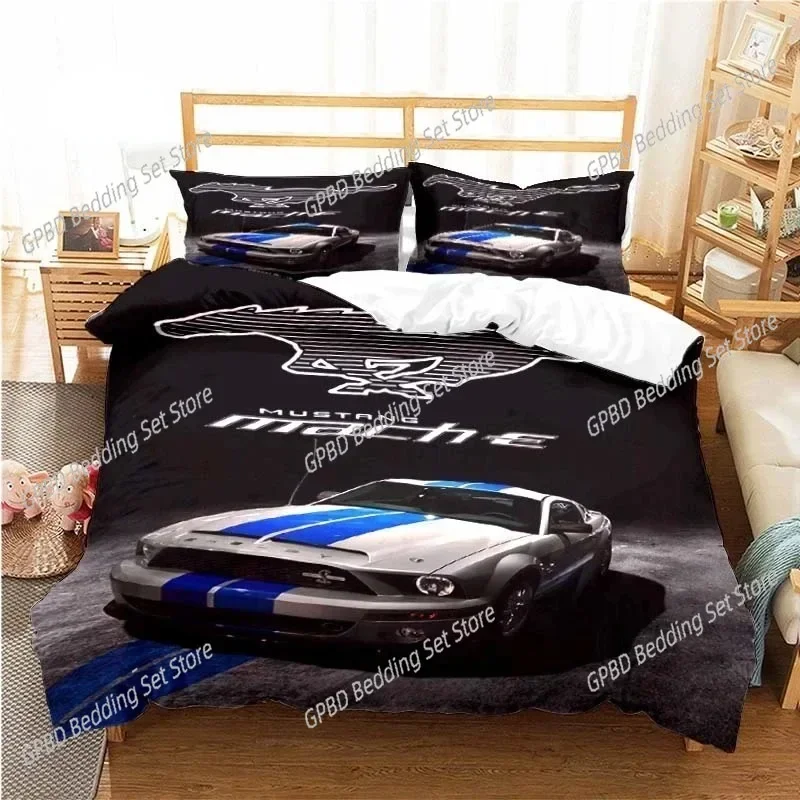 3D Print Mustang Car Pattern Bedding Set,Duvet Cover Bed Set Quilt Cover Pillowcase,King Queen Twin Size Boys Girls Adults