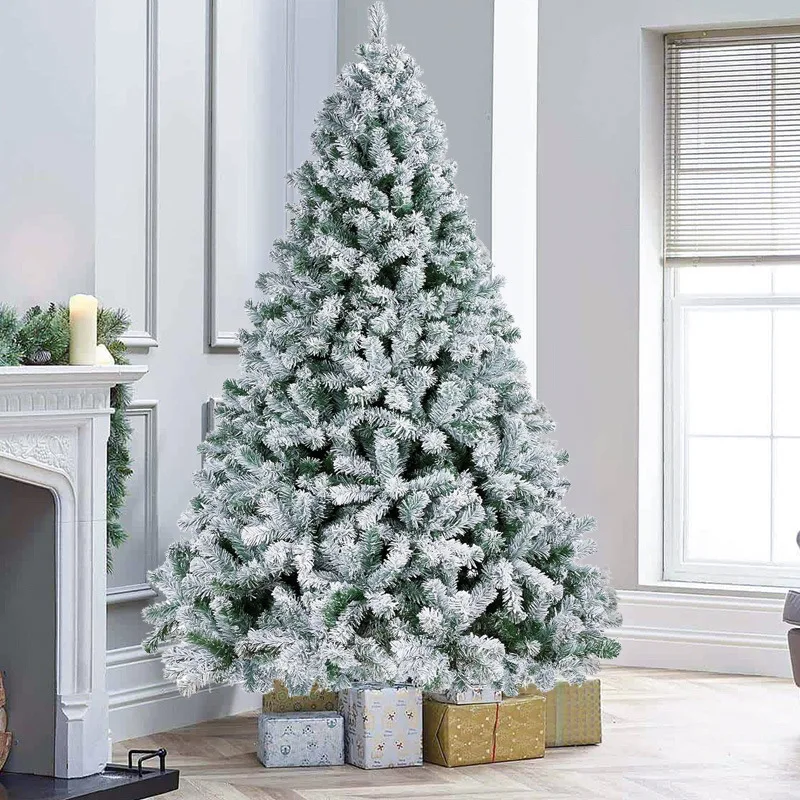 

Snow Flocked Artificial Christmas Tree Dense Branch Tips 5/6/7/8 FT with Metal Stand PVC White Xmas Tree