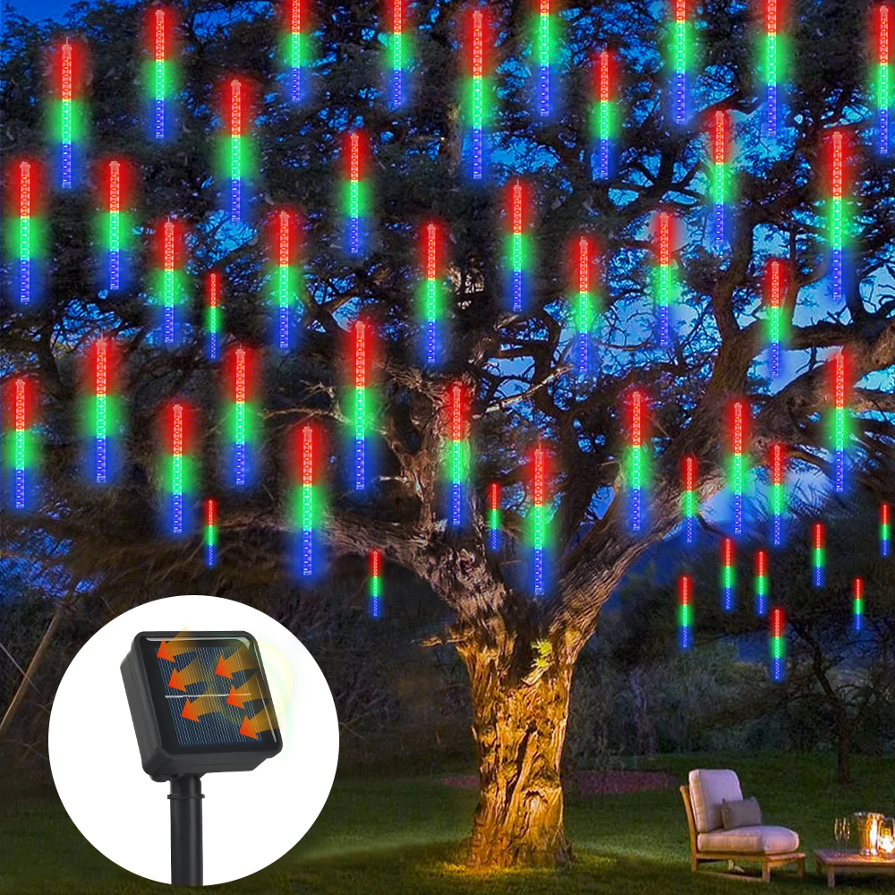 الشمسية LED النيزك دش سلسلة أضواء 50 سنتيمتر 8 أنابيب مقاوم للماء السقوط الجنية سلسلة مصباح لعيد الميلاد السنة الجديدة الزفاف ديكور #4