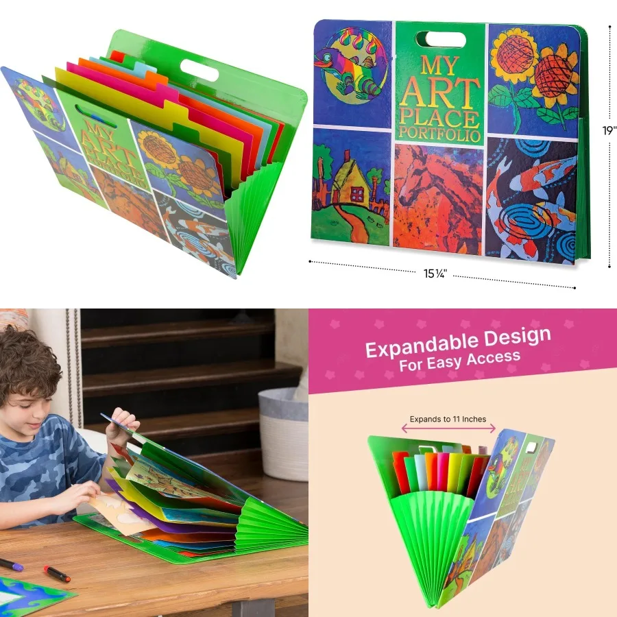 محفظة تخزين فنية محمولة قابلة للتوسيع من HearthSong My Art Place مع إطار مزخرف مقاس 19 × 15 للفنانين وCr