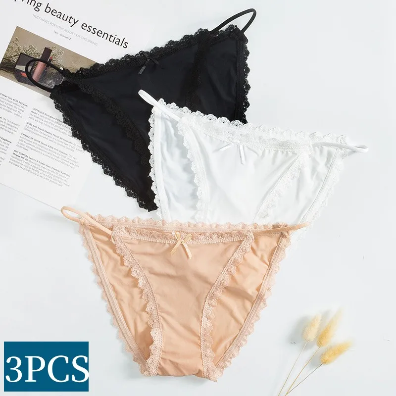 3PCS Sexy Panties Ultra-thin Briefs Female Underpants Seamless Underwear Women Low Waist Briefs Plus Size Pantys