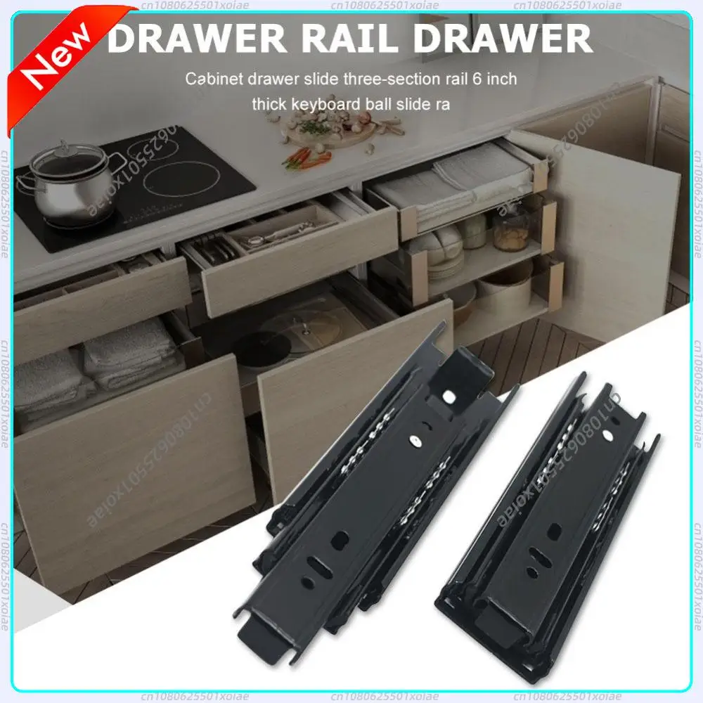 2Pcs Drawer Slides 6 Inch Telescopic Ball Bearing Slide Rail 3 Section Mounting Drawer Runners Slider for Cabinet Home Furniture