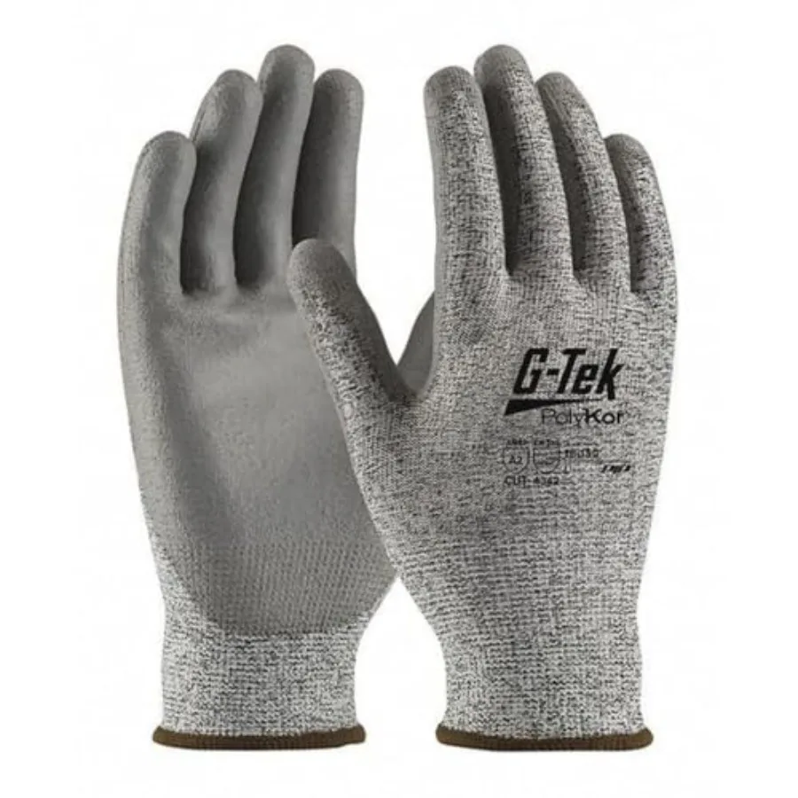 

G-Tek PolyKor 16-150 Gray Large Polyester Cut-Resistant Gloves - EN 388 3 ANSI 2 Cut Resistance - Polyurethane Palm and Fingers