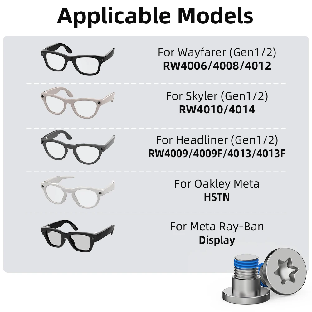 HIBLOKS Screwdriver and Screw Set For Ray-Ban Meta Wayfarer/Skyler/Headliner (Gen1/2) & Oakley Meta HSTN AI Glasses Accessories