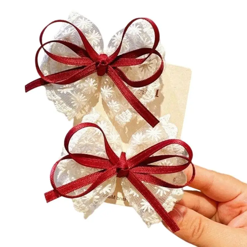 

C5AA Adorable Lace Trimmed Hair Bows Hairpins for Infants Comfortable Baby Hair Accessories No Slip Grip Handmade Barrettes