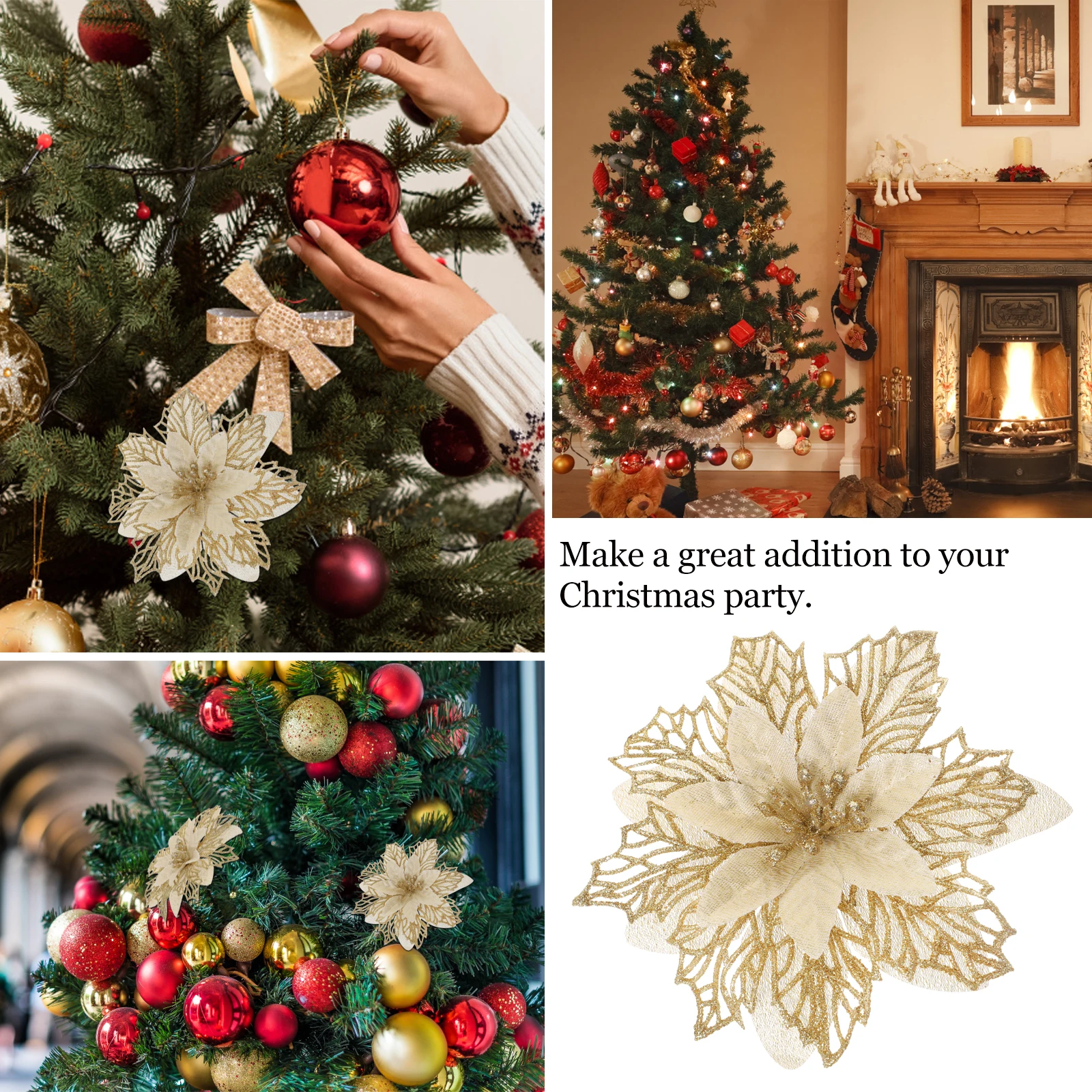

Big Christmas Simulated Flowers Artificial Holiday for Decoration Xmas Golden Plastic Winter Decorations Fake
