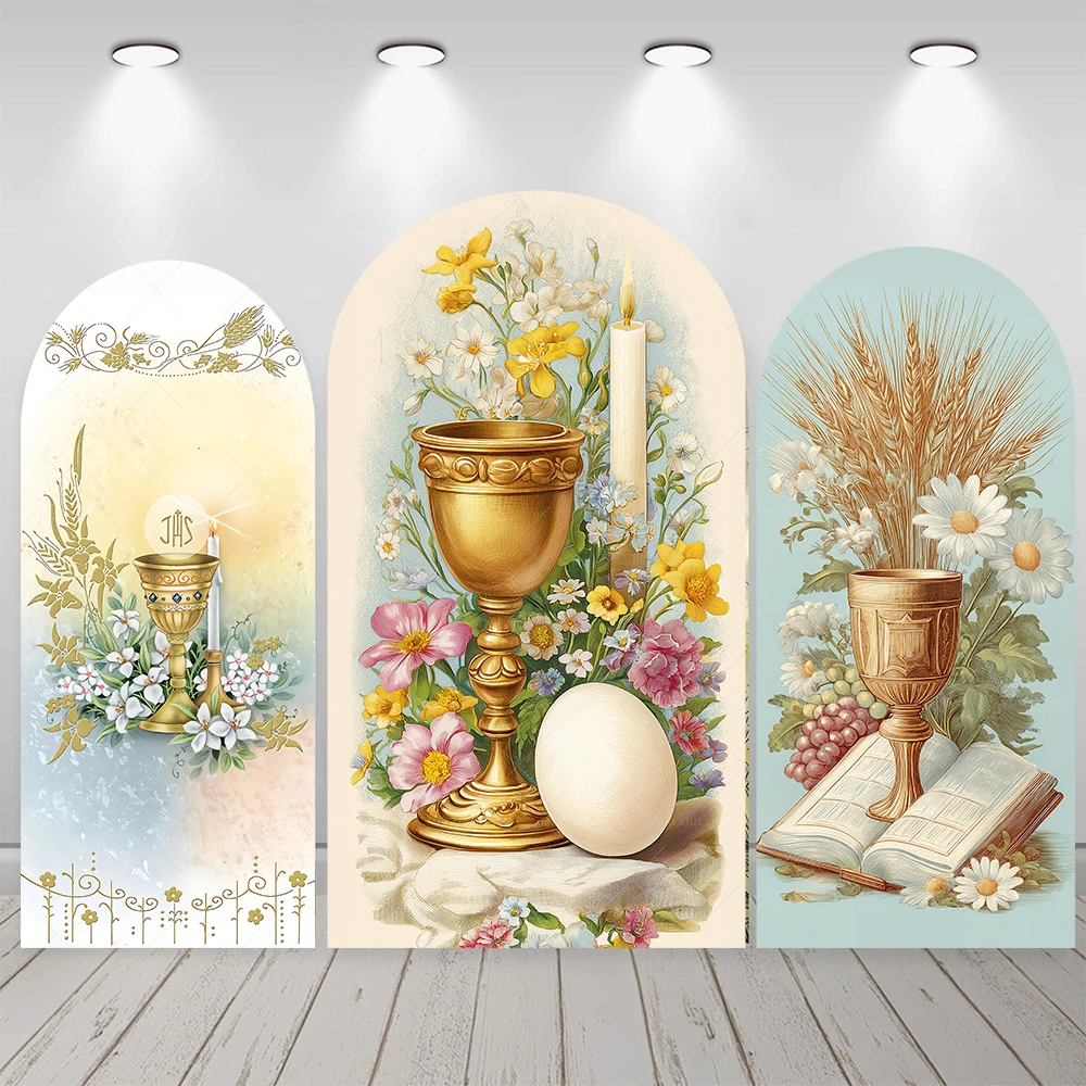 

Christian Communion Themed Arched Backdrop Bible Cross Decoration Church Liturgy Photo Background Wall Religious Scene Layout