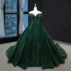 New Off Shoulder Shiny Wedding Dress With Fantasy Trail Bridal Gown Sexy Sleeveless Backless Sequined Elegant Wedding Dress