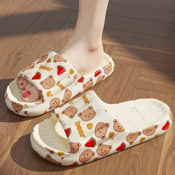 Cartoon Bear Graffiti Heart RabbPrint Women Slippers Men Flip Flops Thick Soft EVA Non-slip Summer Sandals Home Beach Slides