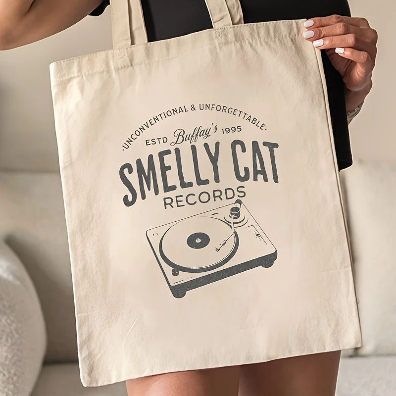 Smelly Cat Friends Pattern Tote Bag,  Canvas Shoulder Bag For Daily Commute Women's Trendy Folding Shopping Bag