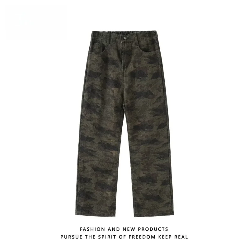 

Hong Kong Style Hip Hop Men's Jeans Letter Print High Street Trendy Long Pants mid Waist Cotton Polyester Blend Spring Wear