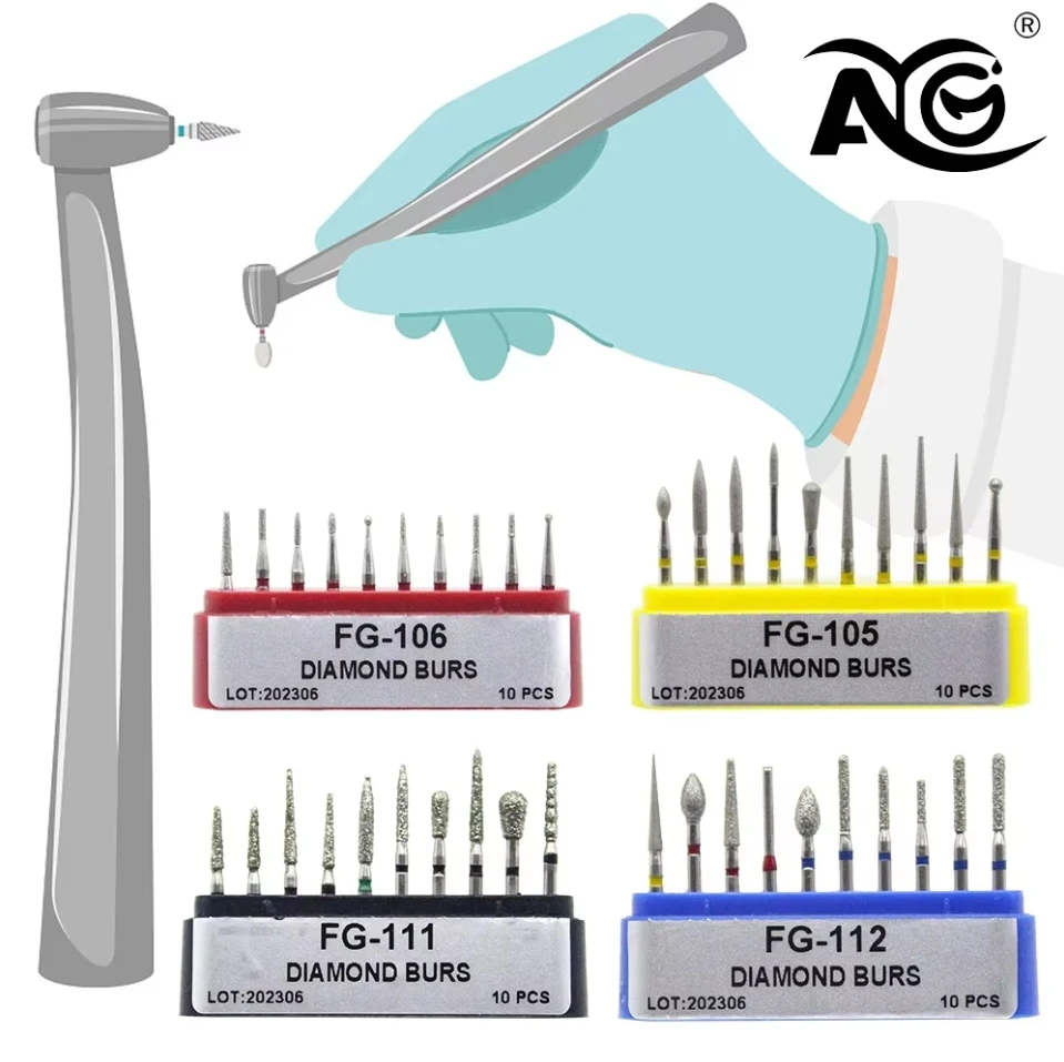 Taladros AG Dental Diamond Bur FG para pieza de mano de alta velocidad herramientas de pulido y blanqueamiento fresas dentales para blanqueamiento Dental 1,6mm