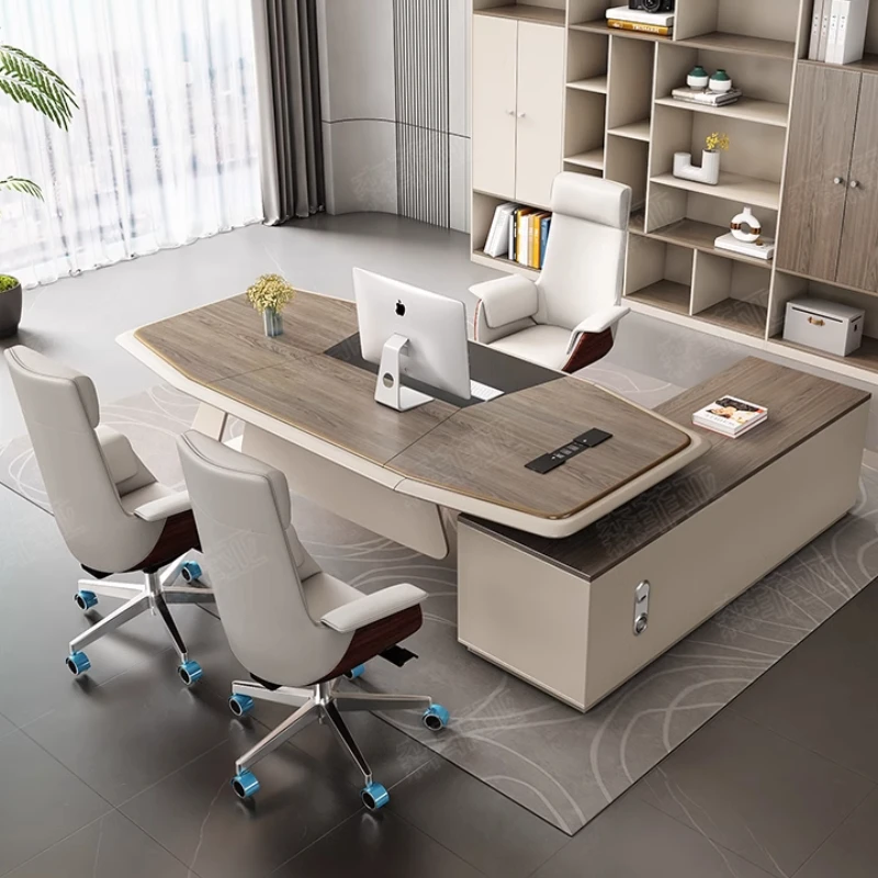 

Современный угловой офисный стол класса люкс, эстетичный большой компьютерный стол-органайзер для руководителя, мебель для работы стоя