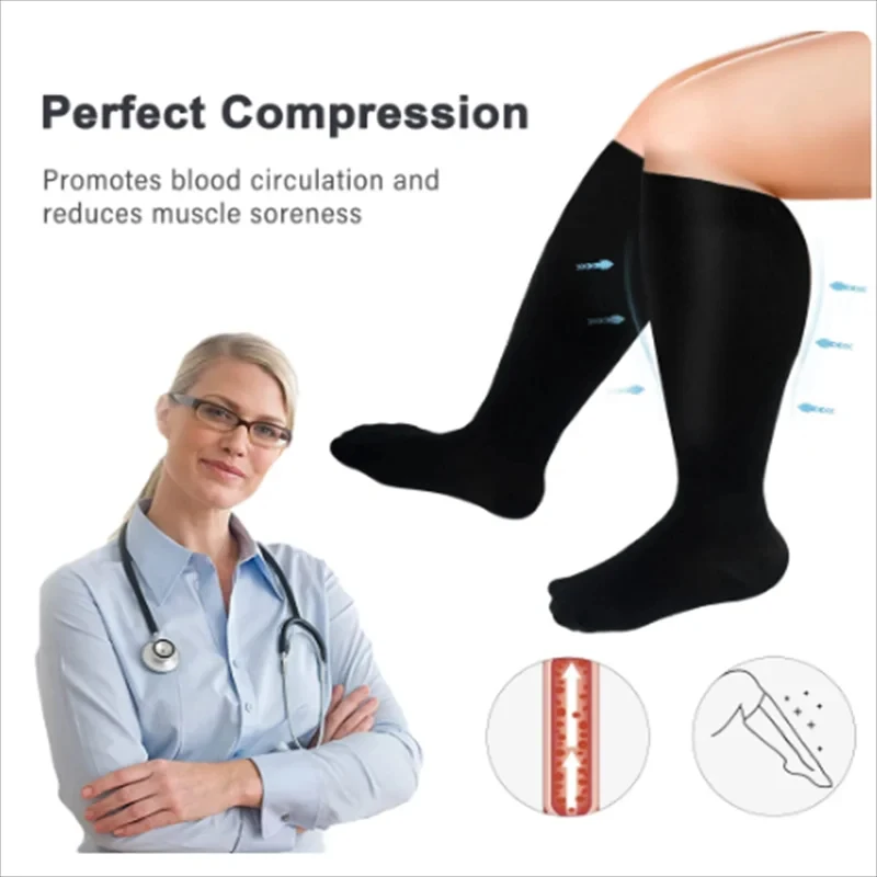 Meias Fat Plus Compression masculinas, impressas, veias varicosas, diabetes, ao ar livre, corrida, caminhadas, equitação, tubo longo, enfermeiros, 7XL