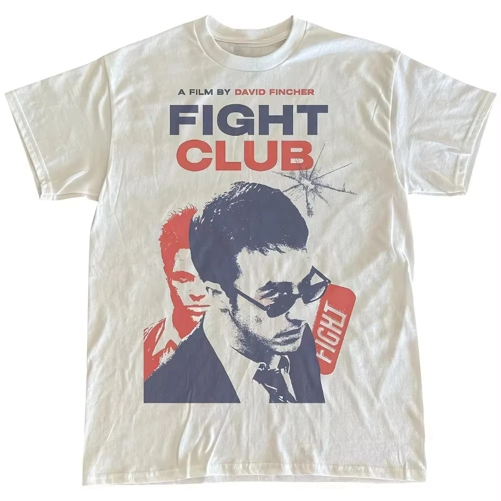 Summer 2026 Men'S Vintage Fight Club Movie Graphic T-Shirt David Fincher Film Design with Red Text Retro 90s Cinema Tee
