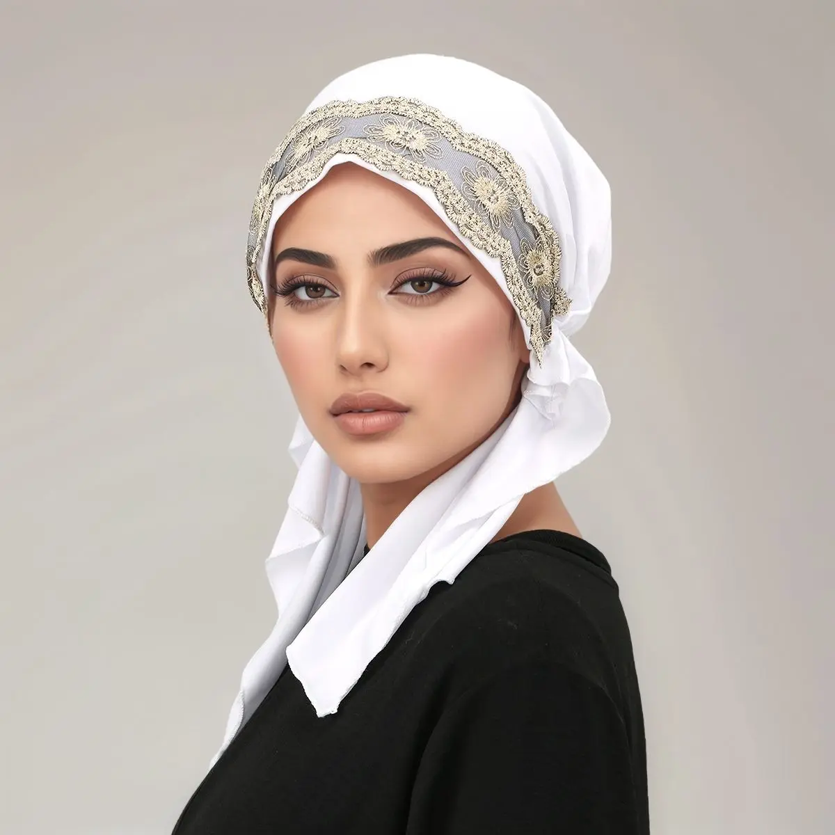 

Fashion Muslim Solid Color Lace Hijab Wrap HeadScarf Hats Turban Caps Bonnet for Women Inner Hat Female Elasticity Turbantes