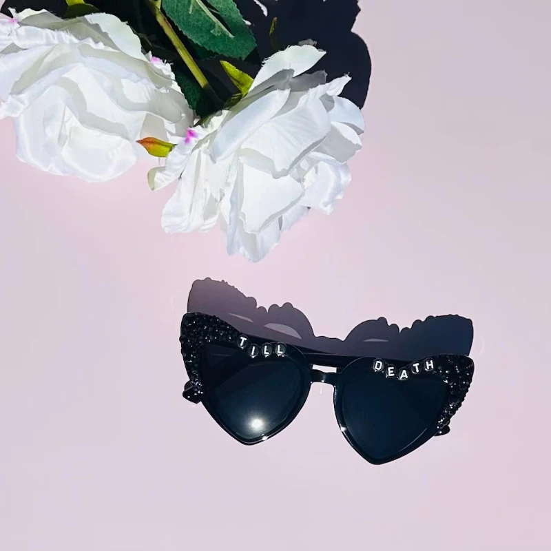 

Til Death Sunglasses Personalized Black Heart Shaped Bride-to-Be Sunglasses Til Death Do Us Part Embellished Bride or Die Shades