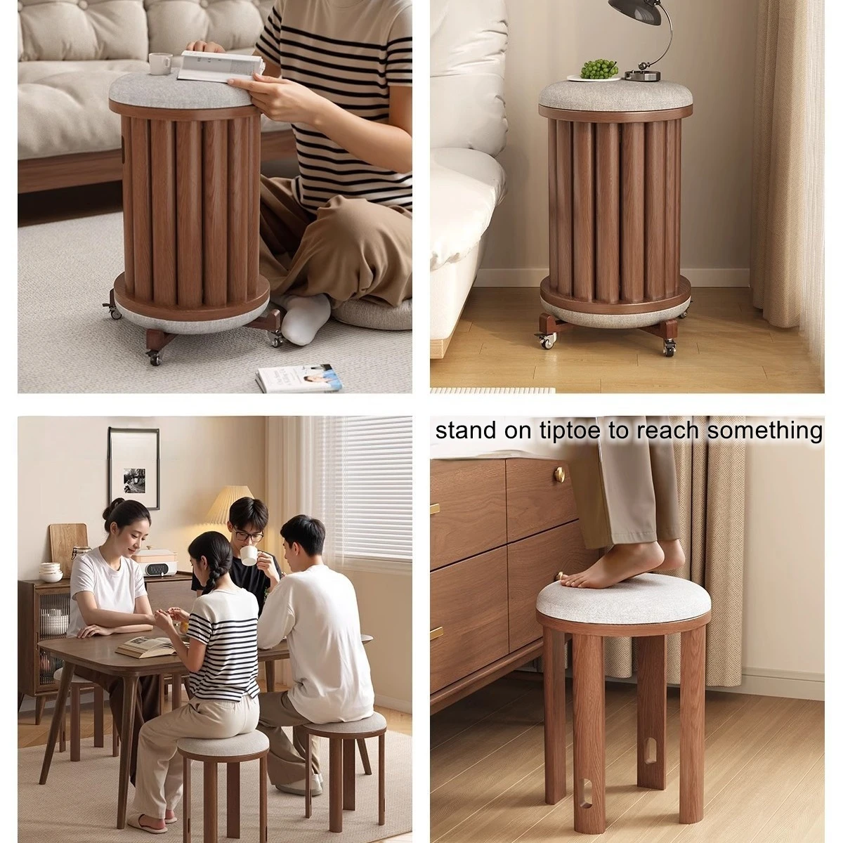 Picture 5: Solid wood stool for household use, stackable round stool, movable stackable stool, living room stool, combination stool