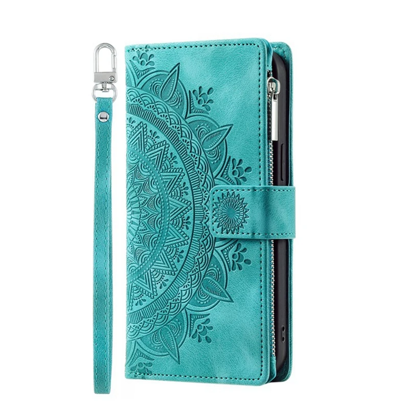 Luxe portemonnee-hoes met ritssluiting voor iPhone 14 15 16 17 Pro Max Air 16E 13 12 11 Pro XR XS 7 8 SE reliëf lederen kaartsleuf telefoontas