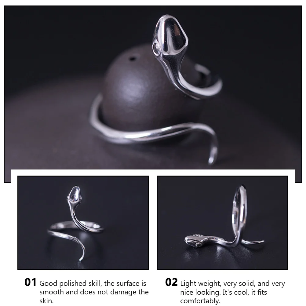 

1pc Snake Shaped Ring Adjustable Sterling Silver Jewelry For Women Girls Funny Romantic Gift Decorative Party Finger Ornament