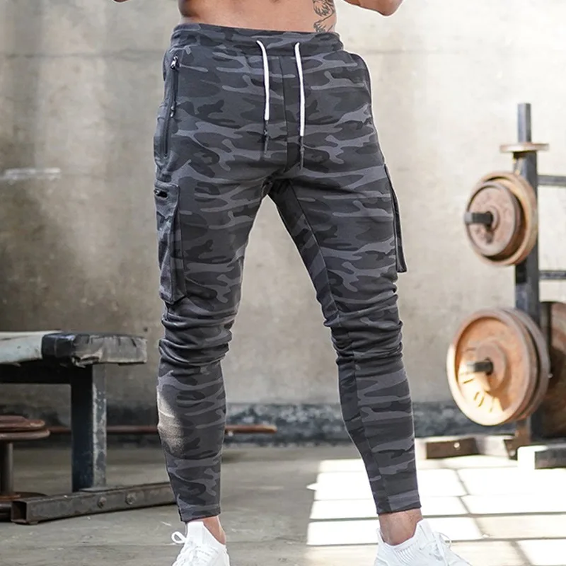 Gym Men\'s Versatile Multi-Pocket Workout Cargo Pants Camouflage Cotton Training Sweatpants Fitness Casual Trousers Track Pants