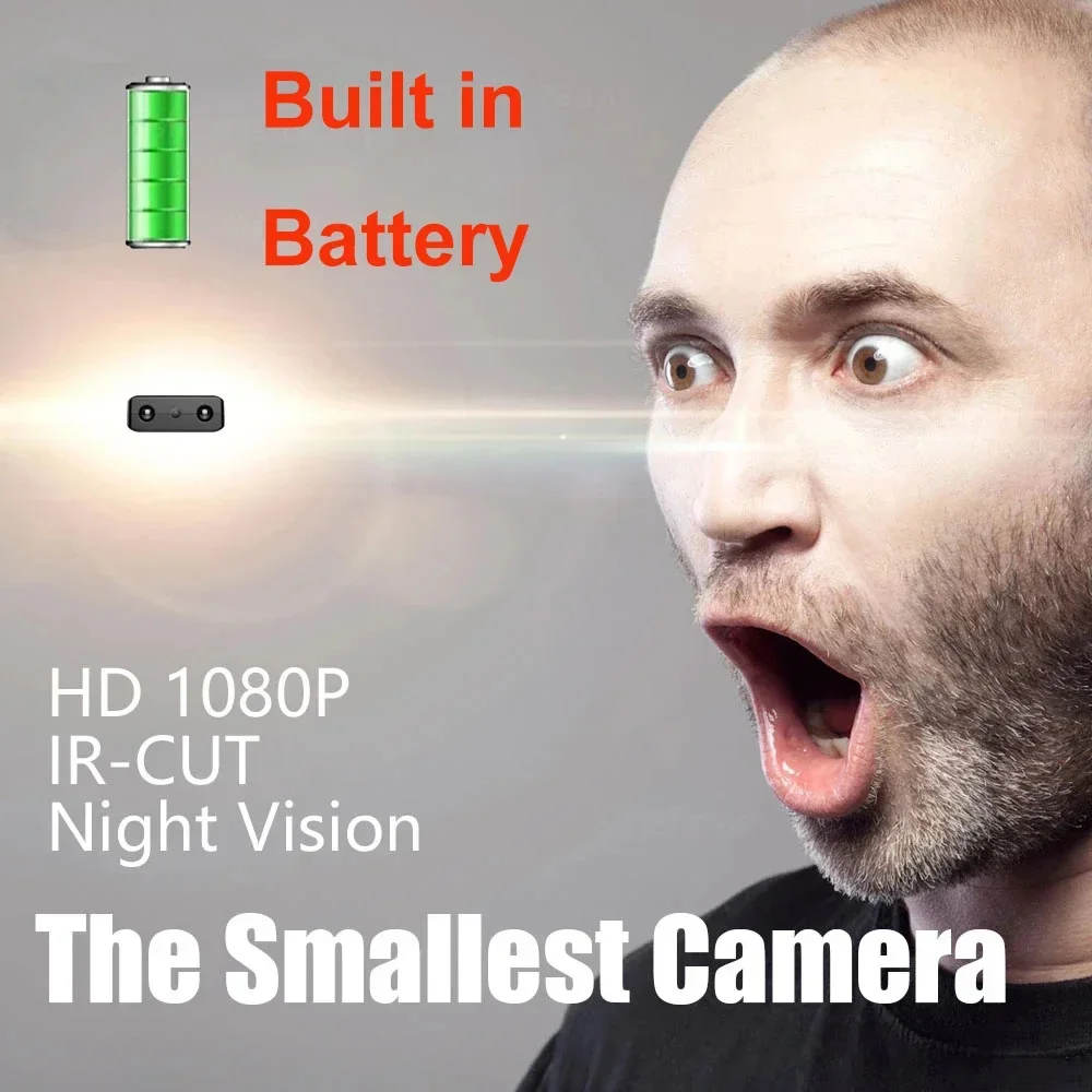 Minicámara HD de 1080P con batería integrada, videocámara pequeña de seguridad para el hogar, IR, visión nocturna, DVR, detección de movimiento,