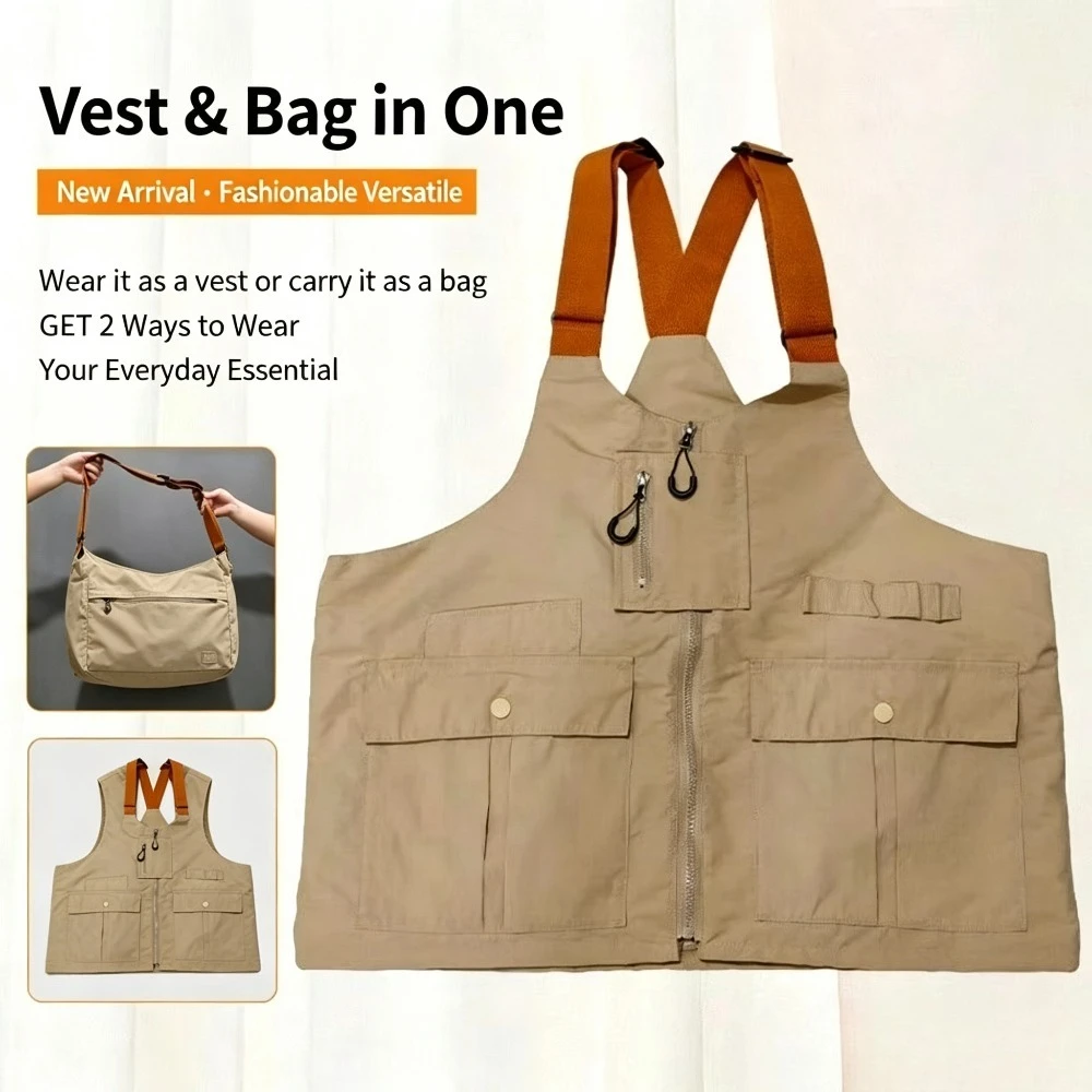 Outdoor Adventure 2-in-1 Multifunctional Vest Bag,Utility Work Vest Backpack with Multiple Pockets, Lightweight Travel Bag