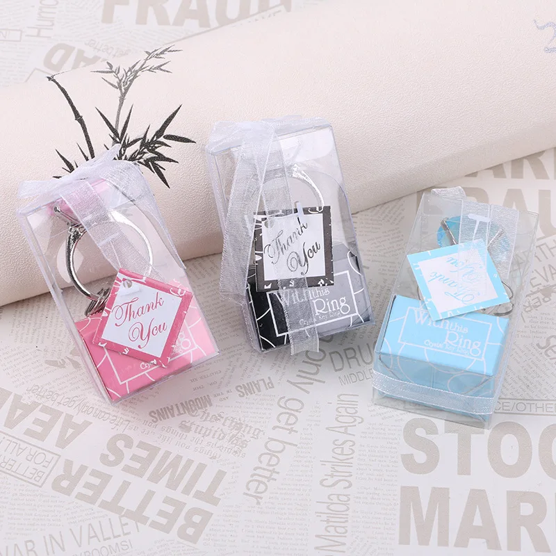 100pcs With this Ring Diamond Keychain White Key Chain Wedding Favors and gifts Gift