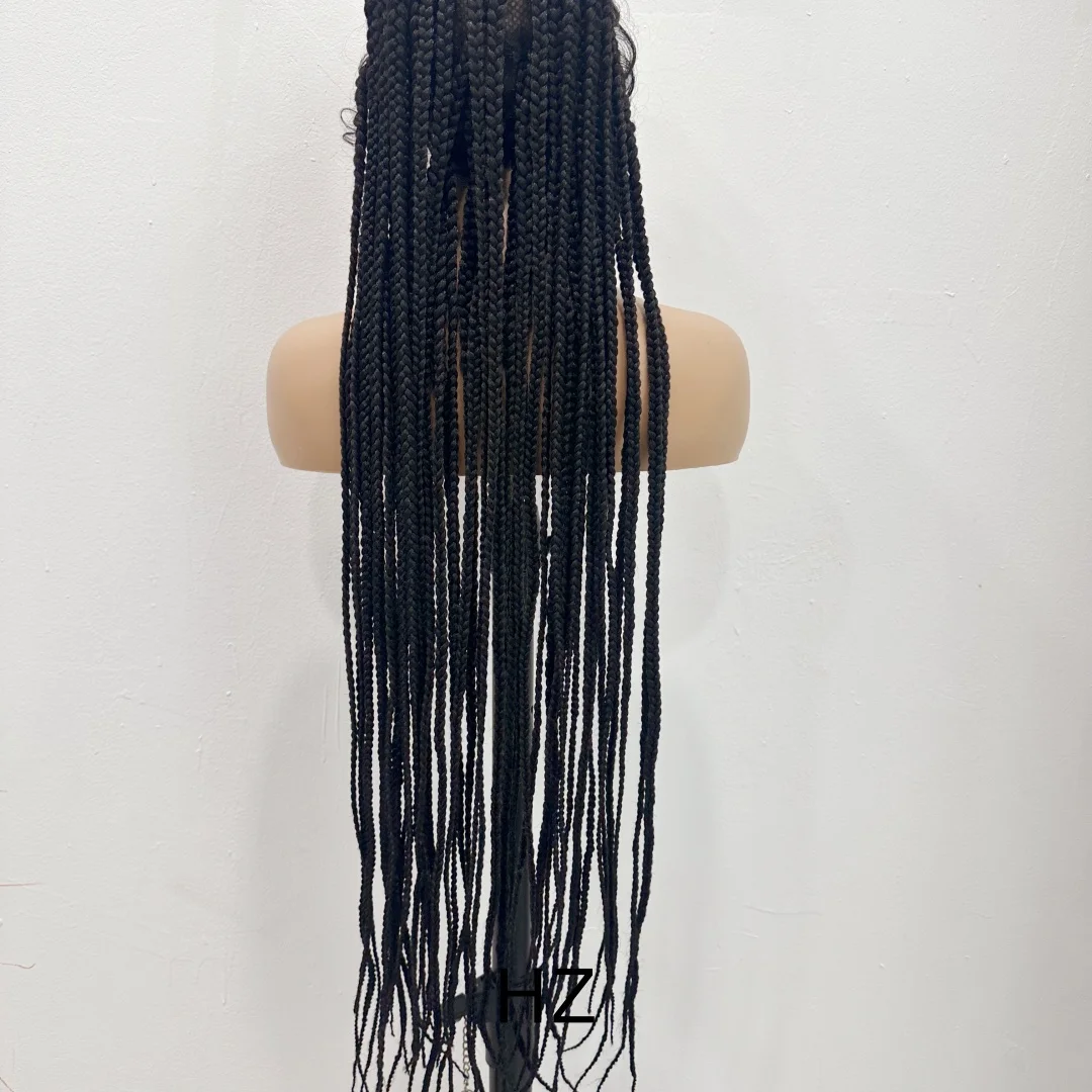 Synthetische 36 "Vlechten Gevlochten Pruiken Voor Zwarte Vrouwen Volledige Kant Pruik Vlecht Afrikaanse Knooploze Box Vlechten Haar Kant voor Pruiken