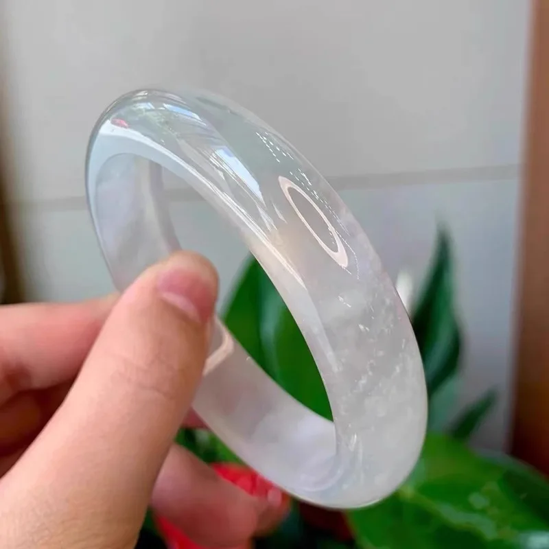 Pulsera de Jadeíta Blanca de Myanmar, Color Jade Transparente, Regalo para Dama