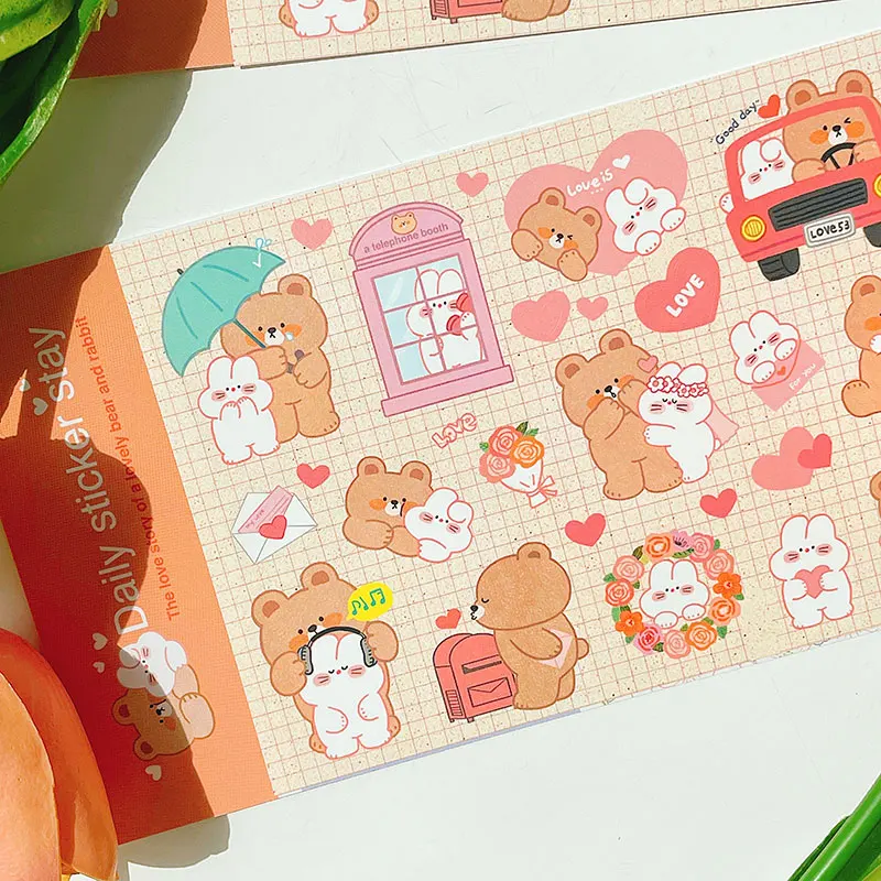 Korean Import Original BONITO Kawaii Rabbit Bear Happy Couple Paper Stickers Scrapbooking Diy Journal Stationery Sticker Gift