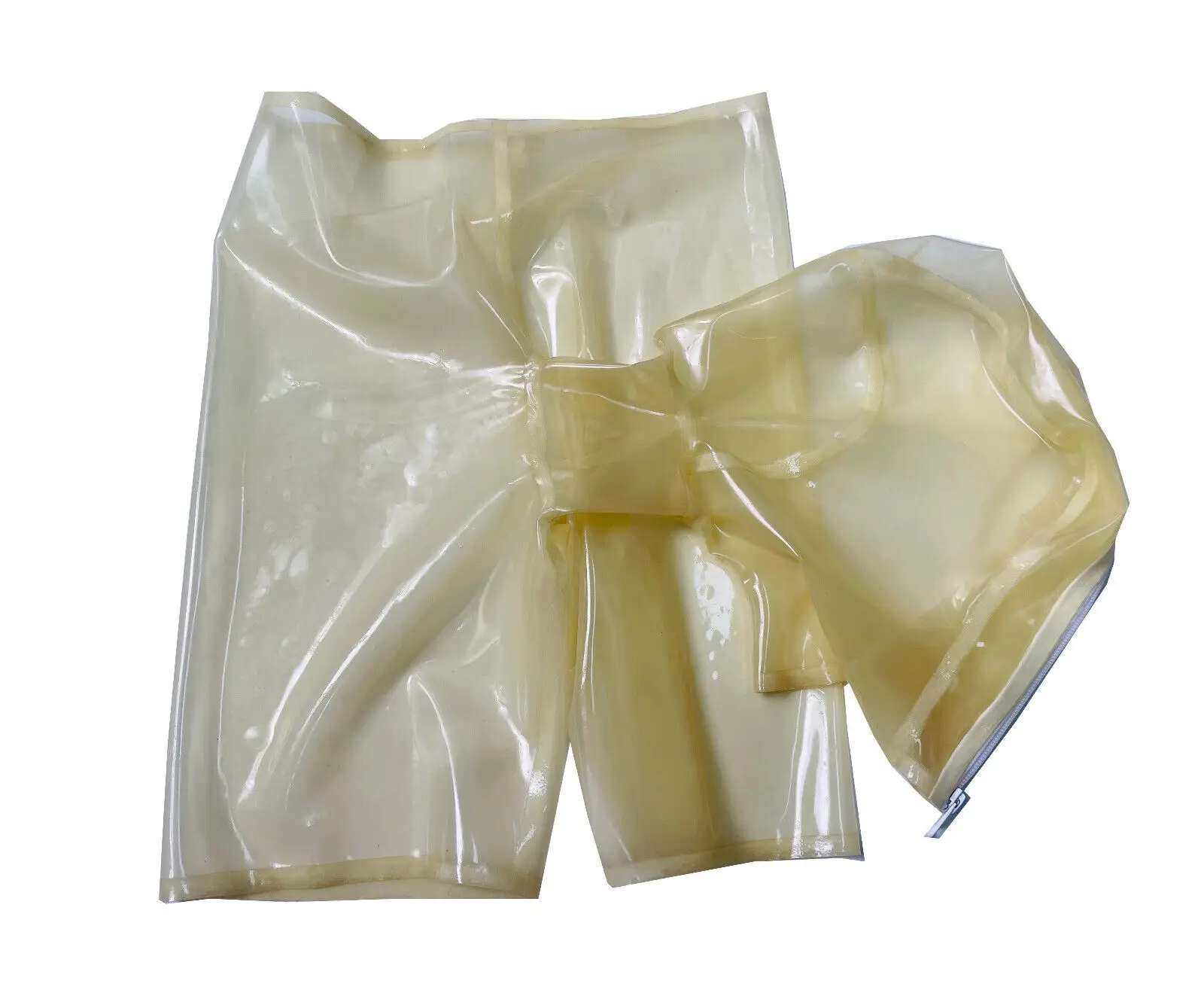 Latex gummi shorts attached hoods transparent latex underwear with hood