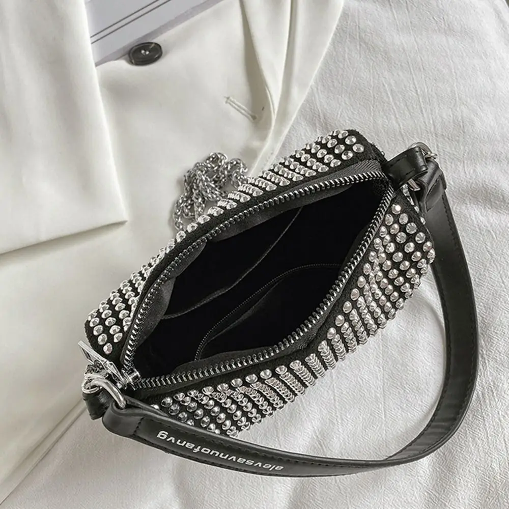 Fashion Large Capacity Rhinestone Handbag Blingbling Shiny Small Square Bag Pillow Bag Zipper Crossbody Bag Party