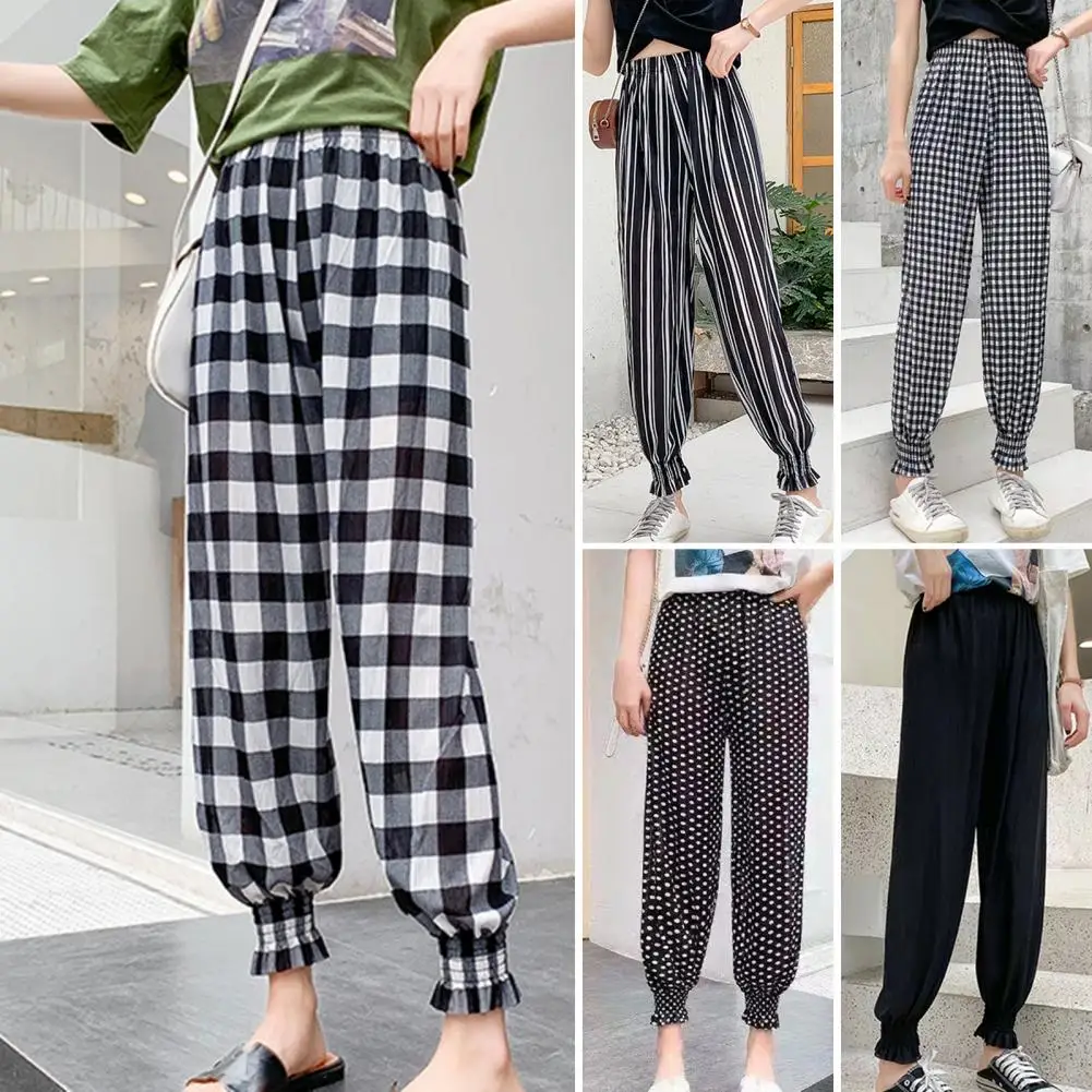 Hot Large Wide Leg Pants Ice Silk Sweatpants Women's Loose Bunched Feet Women's Loose Leggings Thin Casual Sanitary Pants Show