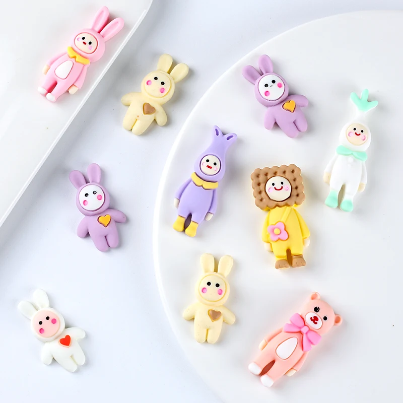 20pcs Cute Mini Cartoon Bunny Lion Animal Resin Cabochon DIY Jewelry Hair Clip Decorative Accessories