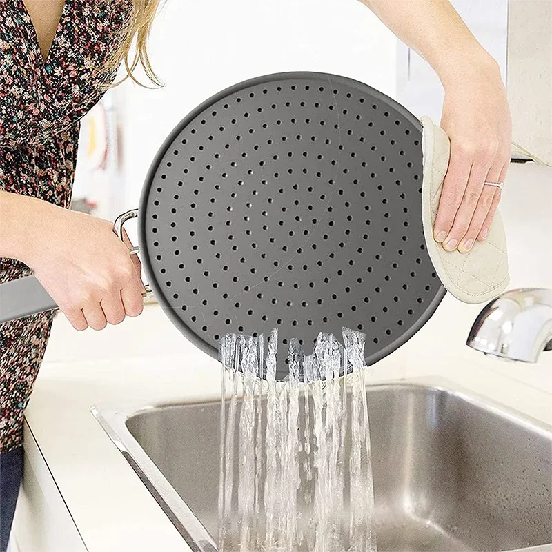

Silicone Kitchen Splatter Screen with Handle Heat-resisting Oil Splash Guard Drain Board Cover Kitchen Frying Pan Lid