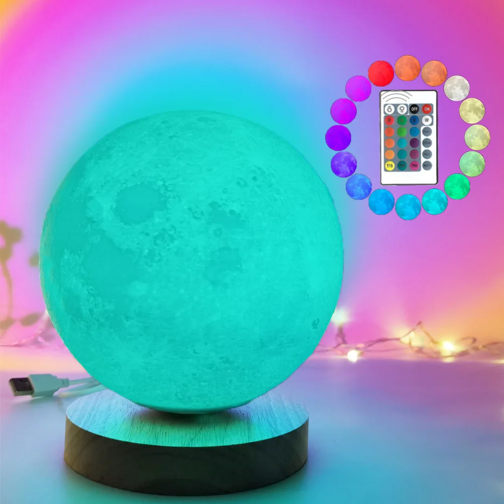 Lámpara de luna de 16 colores para niños, luces nocturnas de galaxia, lámpara de planeta LED recargable por USB, Control remoto y táctil, regalos de