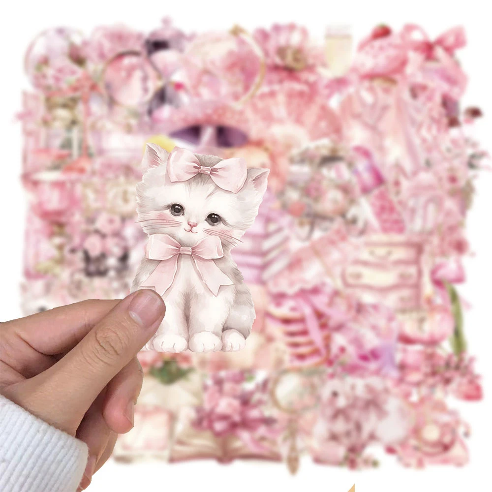 

10/30/50pcs Cute Retro Pink Aesthetic Cartoon Stickers Transparent Graffiti Decals Decoration Luggage Guitar Phone Sticker Gift