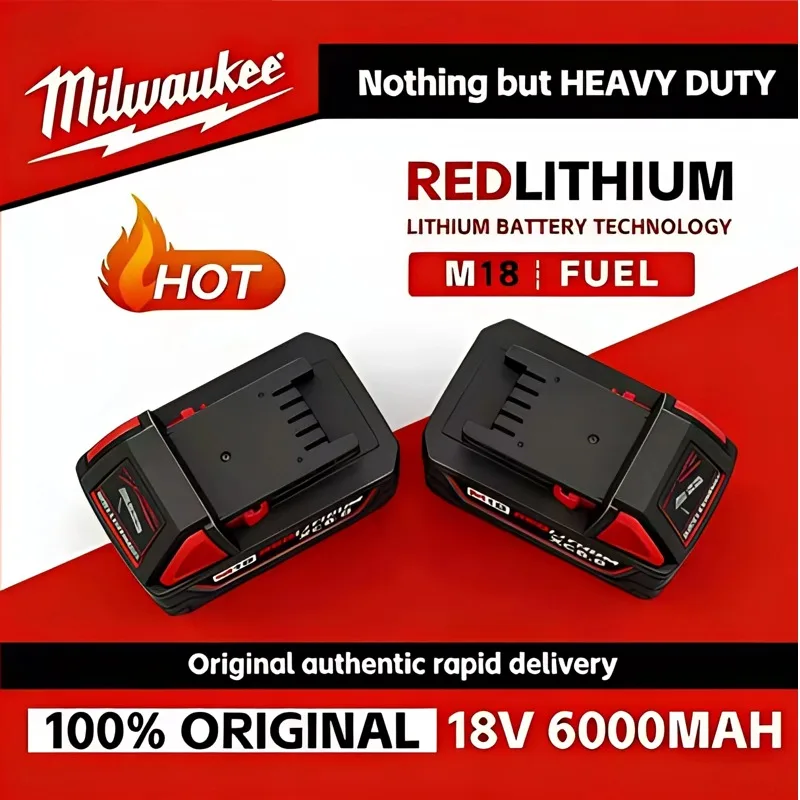 

Milwaukee M18 6.0Ah 5.0Ah Battery, 18V RED Lithium-Ion Replacement Battery for 48-11-1860 2604-22 M18 Power Tools