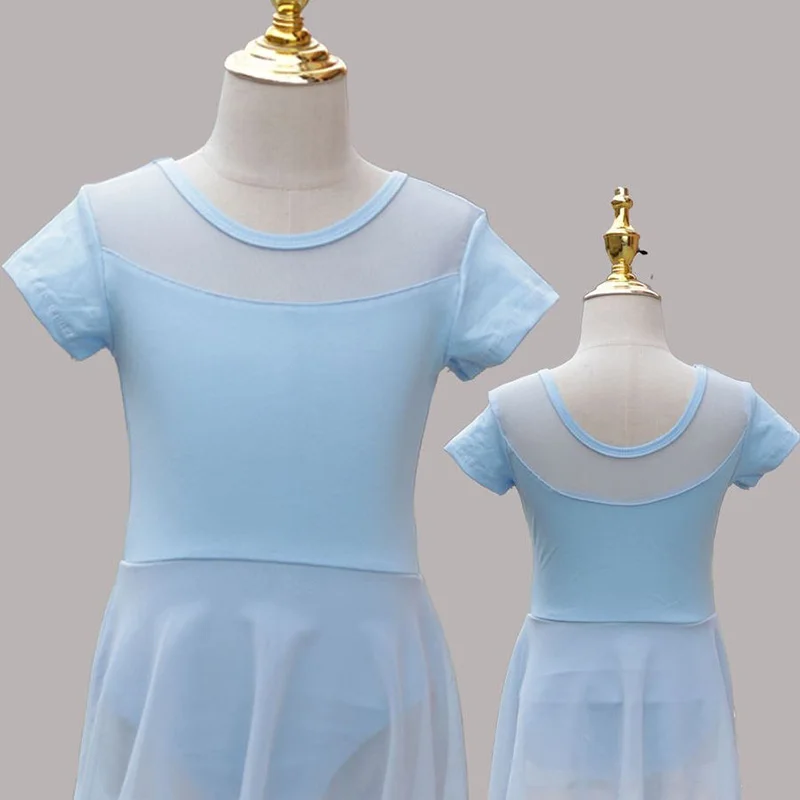 البرتقال فتاة فستان الباليه الأطفال ملابس رقص الجمباز فستان القطن مرحلة فستان رقص للفتيات الاطفال رداء رقص الباليه مع تنورة الشيفون