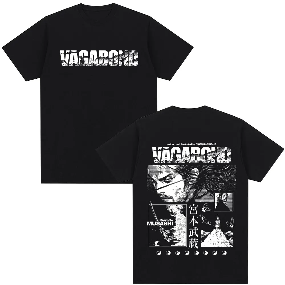 Anime Vagabond Miyamoto Musashi Manga T-Shirts Männer Frauen Kleidung Sommer Casual Baumwolle Kurzarm Übergroßes T-Shirt Streetwear – Detail 2