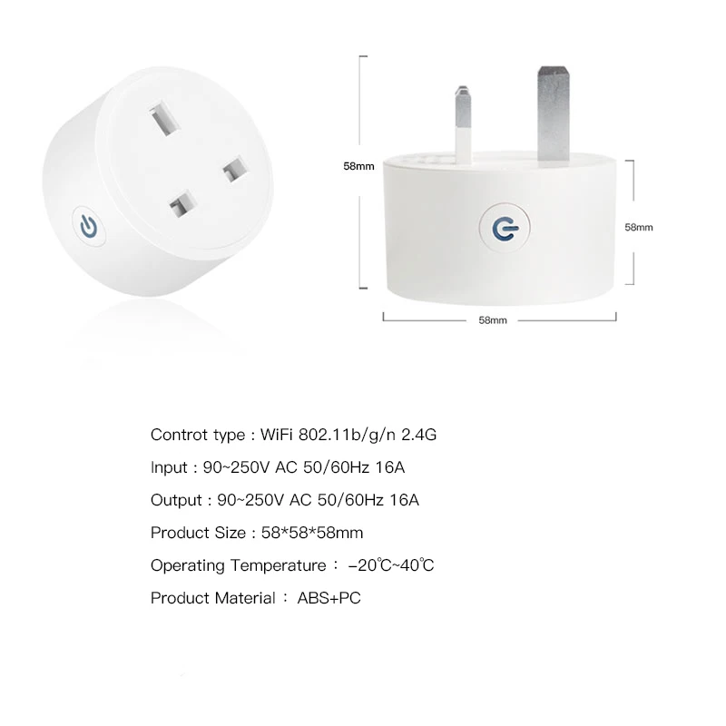 UK Matter 16A Wifi Smart Socket with Power Monitor UK Plug Home Appliance Outlet Works with Homekit Alexa Google